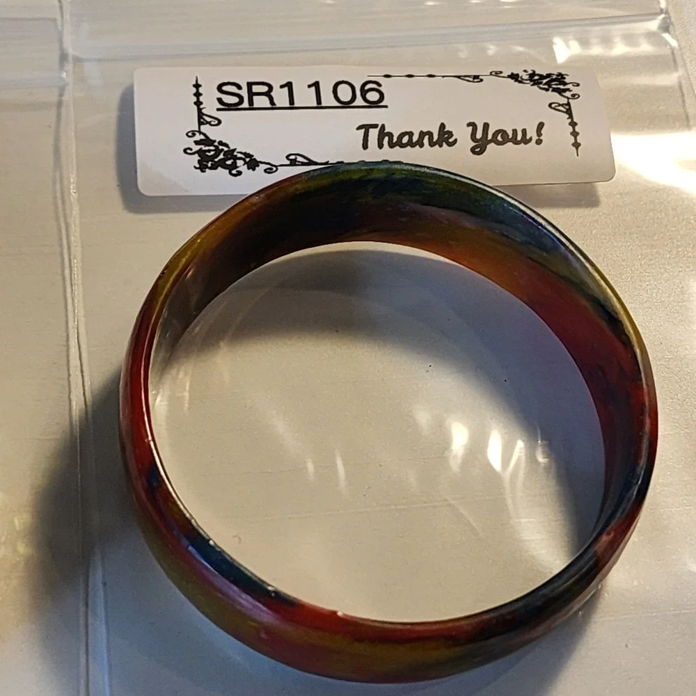 Multicolor Swirl Resin Wide Bangle Bracelet Red Amber Navy Chunky Statement